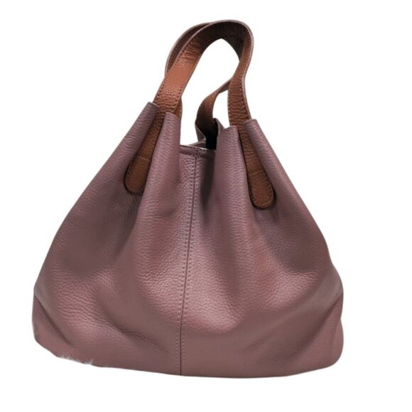 Pebbled Leather Rose Pink Gumdrop Large Snap Closure Dual Handle Tote Bag - Picture 2 of 10